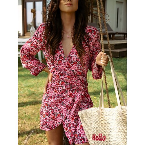 

Women's Casual Dress Shift Dress Light Pink Blue Pink Long Sleeve Leopard Floral Lace up Print Winter Fall V Neck Fashion Casual Modern Fall Dress 2022 S M L XL 2XL / Winter Dress