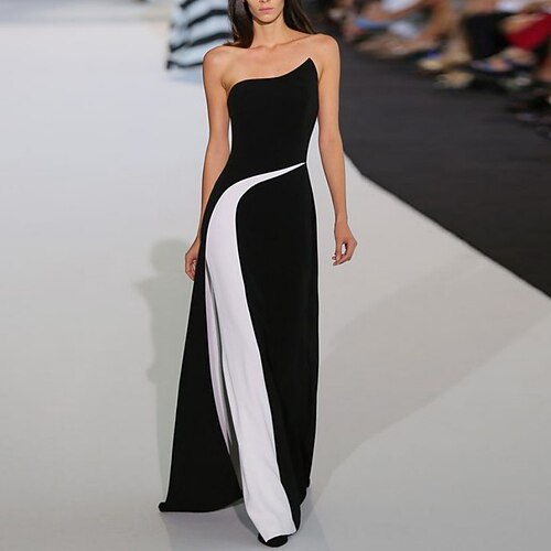 

Women's Party Dress Shift Dress Long Dress Maxi Dress Black And White Sleeveless Color Block Patchwork Print Winter Fall Strapless Party Stylish Elegant Party 2022 S M L XL
