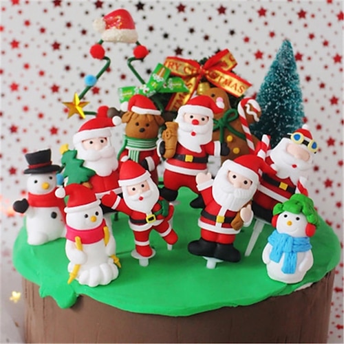 

6pcs Christmas cake plug-in Decoration Santa Claus soft glue Cake Decoration Christmas Party Cake Christmas home decoration