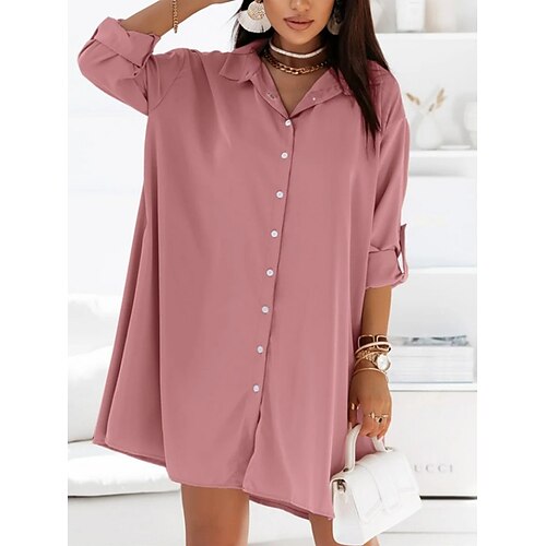 

Women's Casual Dress Shirt Dress Lotus color Blue Brown White Long Sleeve Pure Color Split Winter Fall Shirt Collar Stylish Casual Modern Fall Dress Loose Fit 2022 S M L XL 2XL / Winter Dress