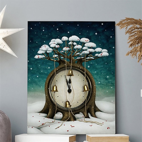 

Christmas Cartoon Prints Fantasy Clock Wall Art Modern Picture Home Decor Wall Hanging Gift Rolled Canvas Unframed Unstretched