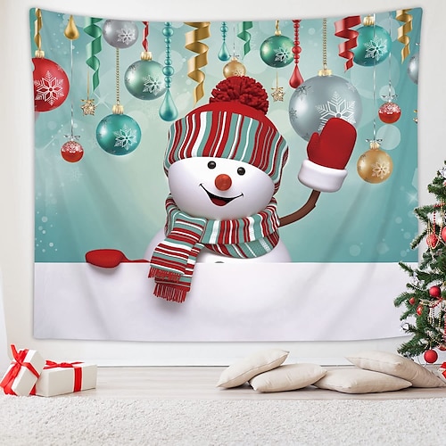 

Christmas Snowman Holiday Party Wall Tapestry Art Decor Blanket Curtain Picnic Tablecloth Hanging Home Bedroom Living Room Dorm Decoration Ball Stocking Gift Polyester