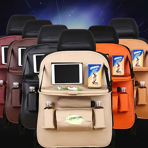 

leather car seat storage bag multifunctional car folding dining table storage bag car interior supplies