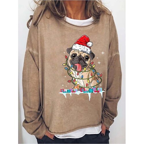 

Women's Sweatshirt Pullover Basic Green Blue Purple Dog Christmas Round Neck Long Sleeve S M L XL 2XL 3XL