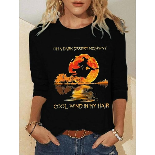 

Women's Shirt Green Blue Gray Graphic Print Long Sleeve Halloween Casual Basic Round Neck Regular S