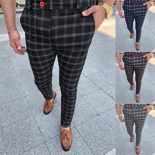 

Men's Chinos Trousers Jogger Pants Plaid Dress Pants Chino Pants Pocket Breathable Soft Casual Daily Fashion Streetwear Black Blue Micro-elastic