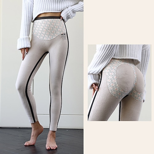 

Women's Fleece Pants Tights Leggings Fleece lined Chocolate Grey Black High Waist Fashion Casual Daily Stretchy Ankle-Length Thermal Warm Solid Colored One-Size / Skinny