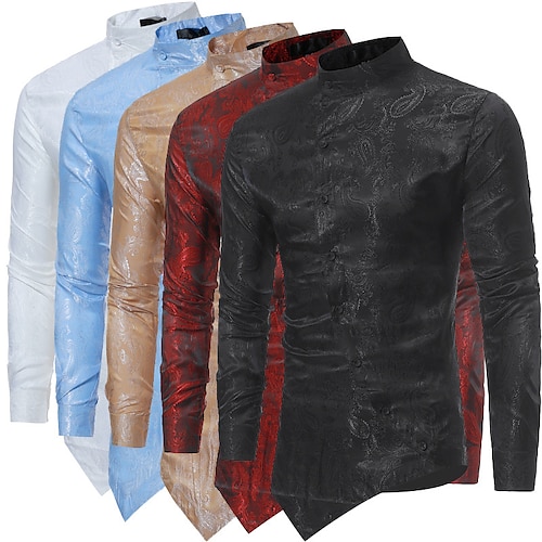 

Men's Shirt Graphic Stand Collar Gold Red Light Blue White Black Street Daily Long Sleeve Button-Down Clothing Apparel Fashion Casual Comfortable