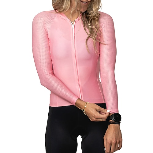 

Women's Cycling Jersey Long Sleeve Bike Jersey Top with 3 Rear Pockets Mountain Bike MTB Road Bike Cycling Breathable Quick Dry Moisture Wicking Reflective Strips Green Purple Rosy Pink Spandex Sports