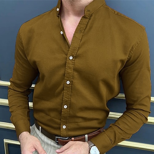 

Men's Dress Shirt Solid Color Turndown Camel Wedding Work Long Sleeve Button-Down Clothing Apparel Business Comfortable Smart Casual