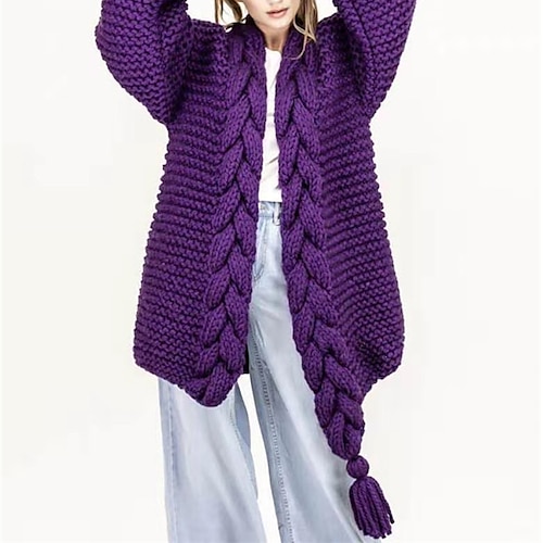 

Women's Cardigan Sweater Jumper Cable Knit Tassel Knitted Pure Color V Neck Stylish Casual Outdoor Daily Winter Fall Purple Pink One-Size / Long Sleeve / Holiday / Regular Fit / Going out