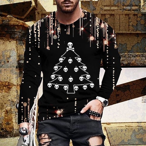 

Men's T shirt Tee Skull Graphic Prints Crew Neck Black 3D Print Outdoor Street Long Sleeve Print Clothing Apparel Basic Sports Designer Casual