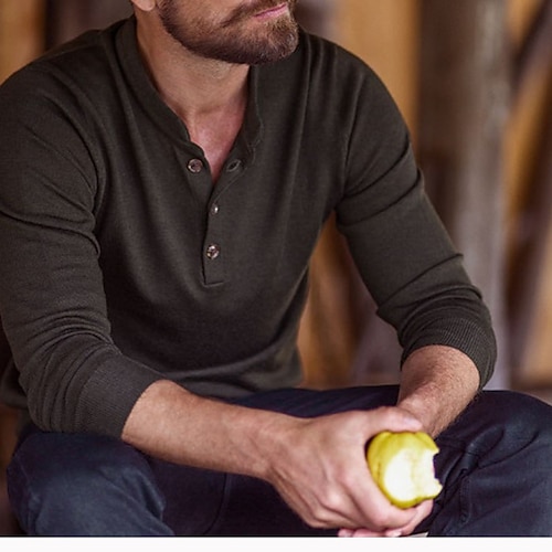 

Men's Henley Shirt Tee Solid Color Henley Dark Gray Sports WorkWear Long Sleeve Button-Down Clothing Apparel Fashion Streetwear Casual