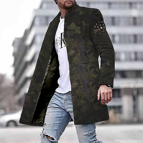 

Men's Coat With Pockets Daily Wear Vacation Going out Single Breasted Turndown Streetwear Sport Casual Jacket Outerwear Camo Front Pocket Button-Down Print Green / Long Sleeve