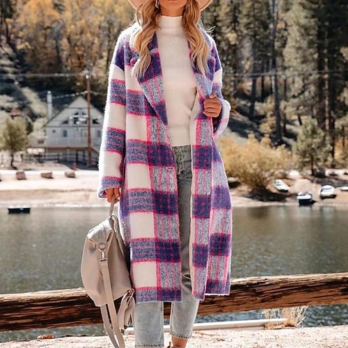 

Women's Winter Coat Warm Breathable Outdoor Daily Wear Vacation Going out Print Single Breasted Turndown Active Elegant Comfortable Street Style Plaid Regular Fit Outerwear Long Sleeve Winter Fall