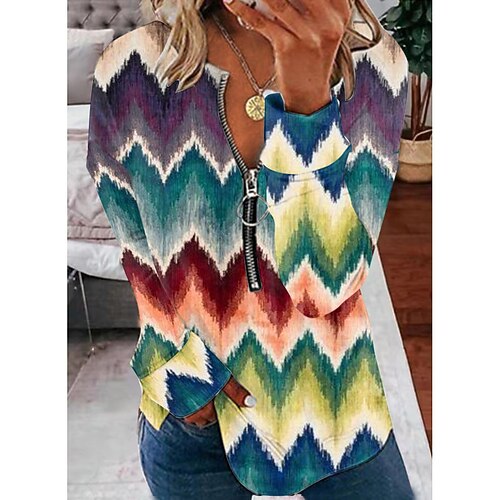 

Women's Sweatshirt Pullover Active Streetwear Zipper Green Blue Yellow Graphic Street V Neck Long Sleeve S M L XL 2XL 3XL