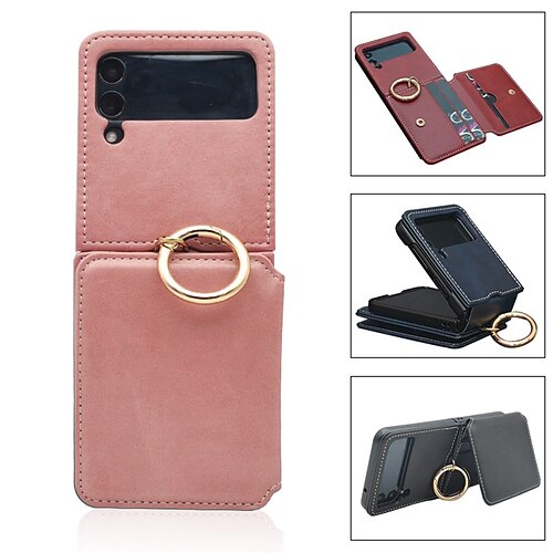 

Phone Case For Samsung Galaxy Flip Z Flip 4 Z Flip 3 Bumper Frame Flip Full Body Protective Solid Colored PC PU Leather