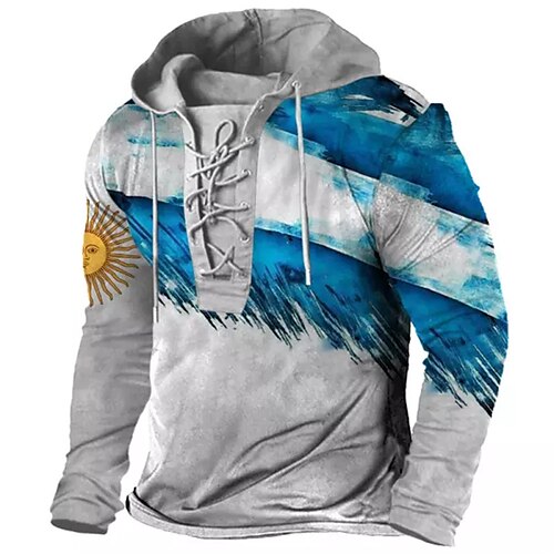 

Men's Pullover Hoodie Sweatshirt Pullover Gray Hooded Graphic Prints Lace up Print Casual Daily Sports 3D Print Basic Streetwear Designer Spring & Fall Clothing Apparel World Cup Hoodies Sweatshirts