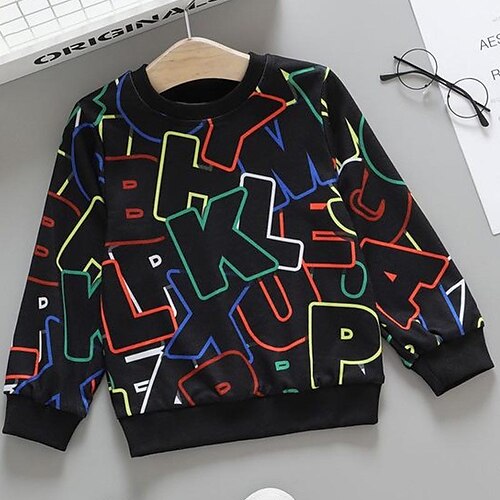 

Kids Boys Sweatshirt Pullover Letter Long Sleeve Crewneck Children Top Outdoor Sweatshirt Fashion Cool Black Winter 7-13 Years / Fall