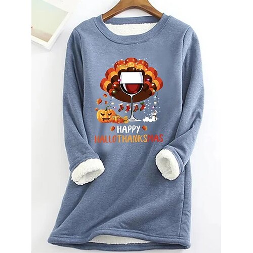 

Women's Sweatshirt Pullover Sherpa Fleece Teddy Christmas Black Blue Light Grey Graphic Christmas Round Neck Long Sleeve Fleece S M L XL 2XL 3XL