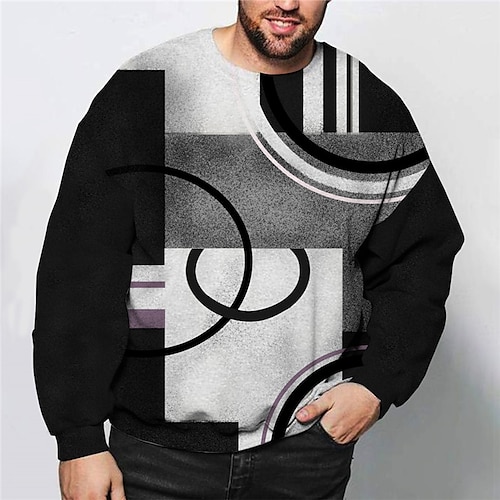 

Men's Plus Size Sweatshirt Big and Tall Color Block Crew Neck Long Sleeve Spring & Fall Basic Designer Casual Big and Tall Daily Sports Tops