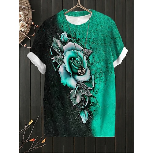 

Women's Plus Size Tops T shirt Tee Floral Print Short Sleeve Crewneck Streetwear Daily Sports Cotton Spandex Jersey Spring Summer Green Purple