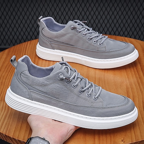 

Men's Sneakers Light Soles Skate Shoes Penny Loafers Casual Daily Walking Shoes Leather Black Gray Winter Fall