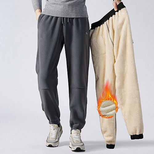 

Men's Sherpa Workout Pants Casual Pants Drawstring Multi Pocket Solid Colored Warm Sports Full Length Work Going out Classic Chino Gray Black Micro-elastic / Elasticity