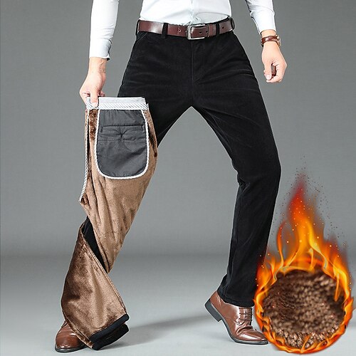

Men's Fleece Pants Corduroy Pants Winter Pants Trousers Casual Pants Pocket Straight Leg Solid Color Comfort Warm Business Daily Holiday Cotton Blend Corduroy Streetwear Stylish Black Blue