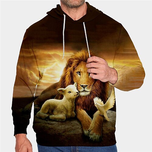 

Men's Plus Size Hoodie Big and Tall Lion Hooded Long Sleeve Spring & Fall Basic Designer Casual Big and Tall Daily Sports Tops