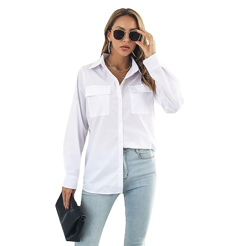 

cotton pocket long-sleeved mid-length shirt women's loose shirt top spring and autumn new ins europe and the united states cross-border women's clothing