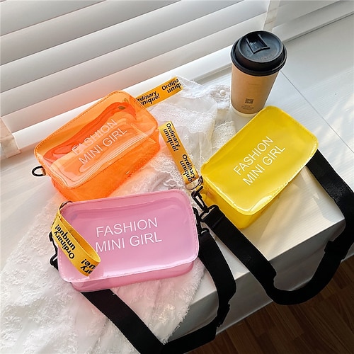 

Women's Clear Bags Crossbody Bag PVC Plastic Zipper Solid Color Daily Going out Pink Yellow Orange