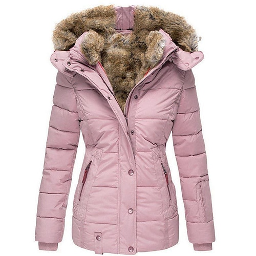 

Women's Winter Jacket Parka Warm Breathable Outdoor Daily Wear Vacation Going out Pocket Fleece Lined Zipper Hoodie Active Comfortable Street Style Solid Color Regular Fit Outerwear Long Sleeve