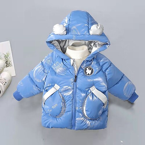 

Toddler Boys Down Coat Outerwear Cartoon Long Sleeve Coat Casual Adorable Daily Silver Black Blue Winter Fall 3-7 Years