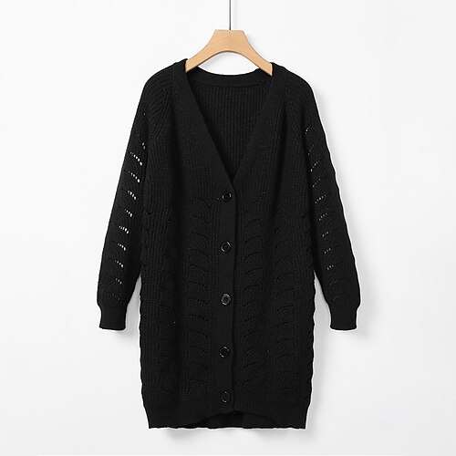

Women's Cardigan Sweater Jumper Crochet Knit Tunic Button Knitted Pure Color V Neck Stylish Casual Outdoor Daily Winter Fall Black S M L / Long Sleeve
