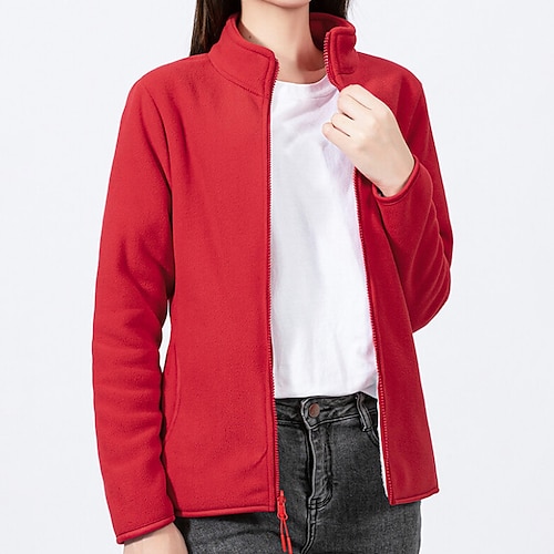 

Women's Plus Size Teddy Coat Pocket Zip Up Plain Outdoor Holiday Long Sleeve Standing Collar Regular Winter Fall Black Red L XL XXL 3XL 4XL