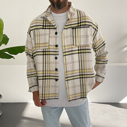 

Men's Flannel Shirt Shirt Jacket Shacket Overshirt Graphic Turndown Black / White Orange White Black Street Daily Long Sleeve Button-Down Clothing Apparel Fashion Casual Comfortable