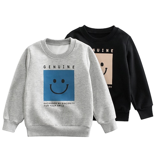 

Toddler Boys Sweatshirt Pullover Letter Long Sleeve Children Top School Cotton Sweatshirt Basic Fashion Black Gray Winter 3-7 Years / Fall