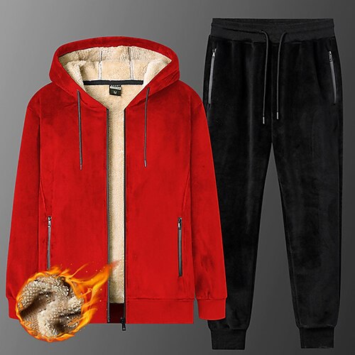 

Men's Tracksuit Sweatsuit Wine Red Black Hooded Color Block Plain Zipper Pocket 2 Piece Sports Outdoor Daily Sports Sportswear Casual Athletic Winter Clothing Apparel Hoodies Sweatshirts Long