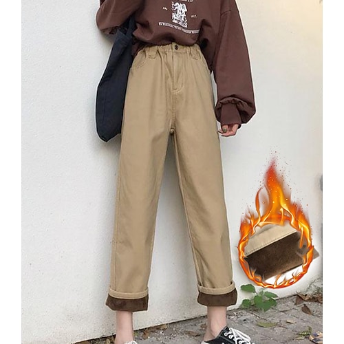 

Women's Fleece Pants Pants Trousers Cotton Blend Fleece lined Black khaki Fashion Casual Daily Side Pockets Micro-elastic Full Length Thermal Warm Solid Colored S M L XL 2XL