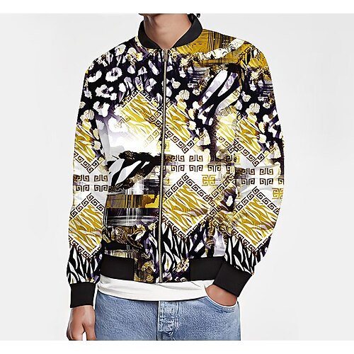 

Men Sherpa jacket Casual Outdoor clothing Daily Wear Fall Winter Regular Coat Regular Fit Thermal Warm Waterproof Windproof Warm Windbreaker Jacket Long Sleeve 3D Print Geometric Pattern Embroidered