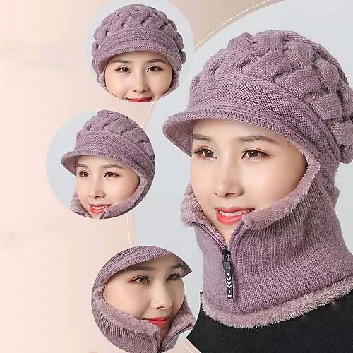 

Women's Hiking Hat Beanie Hat Winter Outdoor Thermal Warm Windproof Fleece Lining Breathable Hat Light Purple Deep Purple Wine Red for Hunting Ski / Snowboard Fishing