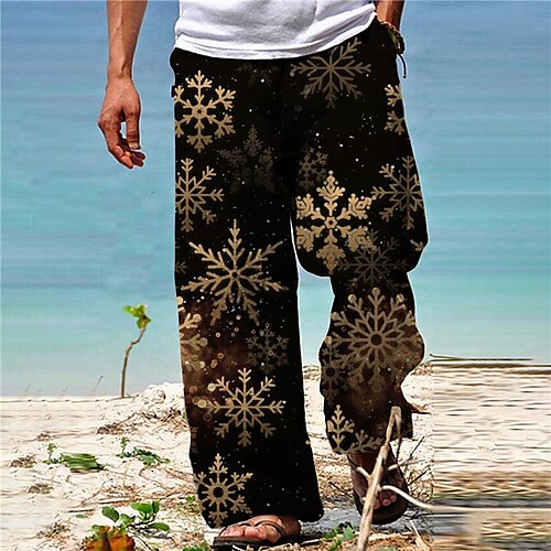 

Men's Trousers Beach Pants Drawstring Elastic Waist 3D Print Graphic Prints Snowflake Comfort Breathable Christmas Casual Daily Streetwear Designer Black