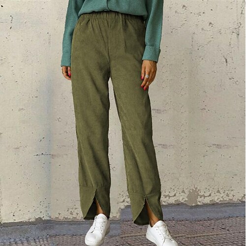 

Women's Pants Trousers Corduroy Black Dark Green Dark Grey Fashion Casual Daily Full Length Comfort Plain S M L XL 2XL