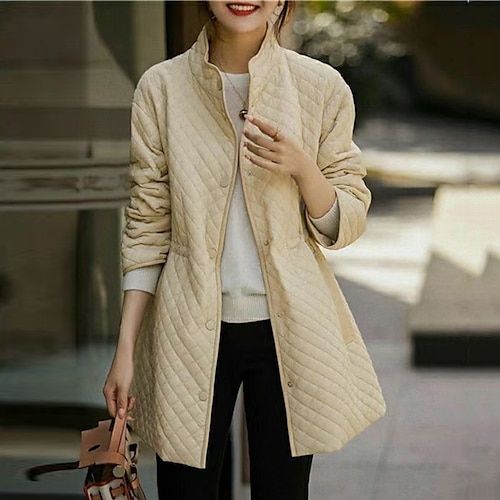 

Women's Winter Jacket Winter Coat Parka Warm Breathable Outdoor Daily Wear Vacation Going out Button Pocket Single Breasted Stand Collar Casual Lady Comfortable Solid Color Regular Fit Outerwear Long