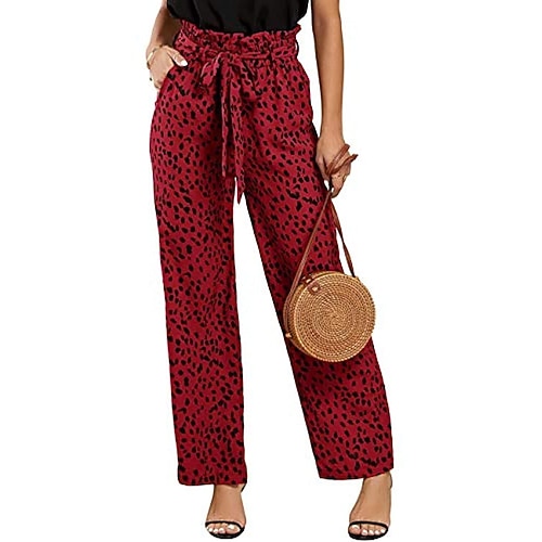 

Women's Pants Trousers Straight claret Green leaf print Blue leaf print Fashion Casual Daily Side Pockets Full Length Comfort Leaf S M L XL 2XL