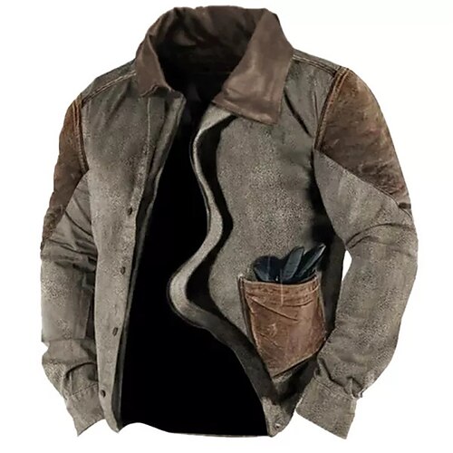 

Men's Coat With Pockets Daily Wear Vacation Going out Zipper Turndown Streetwear Casual Daily Outdoor Jacket Outerwear Pure Color Splice Dark-Gray / Long Sleeve
