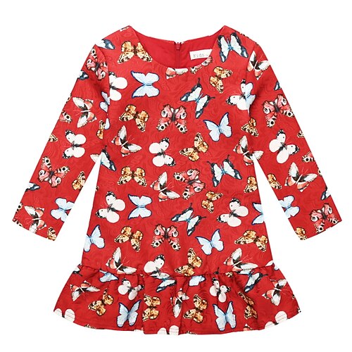 

Kids Girls' Dress Cartoon A Line Dress Dress School Long Sleeve Active Dress 7-13 Years Winter Red / Fall