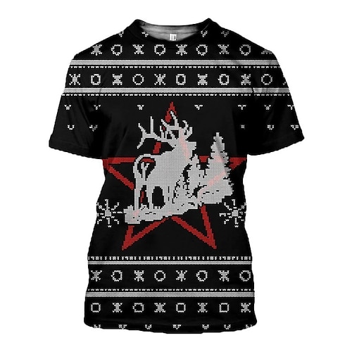 

Men's T shirt Tee Deer Graphic Prints Crew Neck Black 3D Print Outdoor Christmas Short Sleeve Print Clothing Apparel Sports Designer Casual / Summer