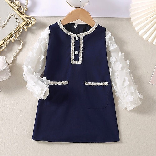 

Kids Girls' Dress Solid Color Shift Dress Dress School Long Sleeve Cute Dress 3-7 Years Winter Navy Blue / Fall